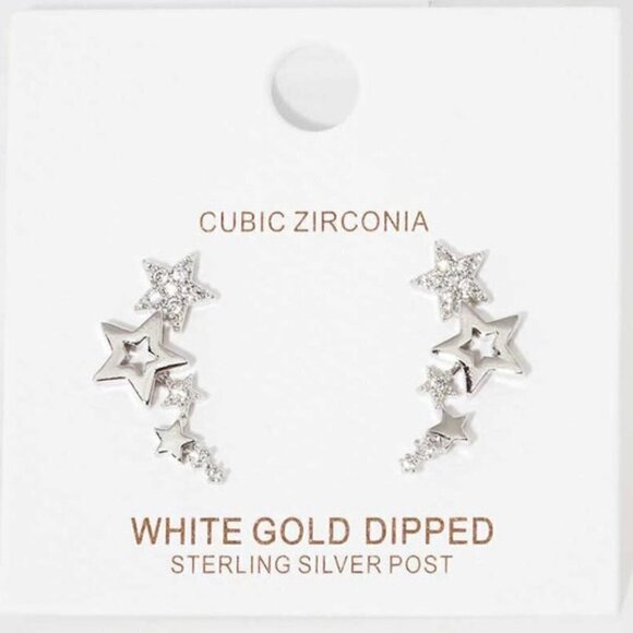 1 LEFT!! WHITE GOLD STAR EAR CRAWLER EARRINGS - Picture 1 of 3
